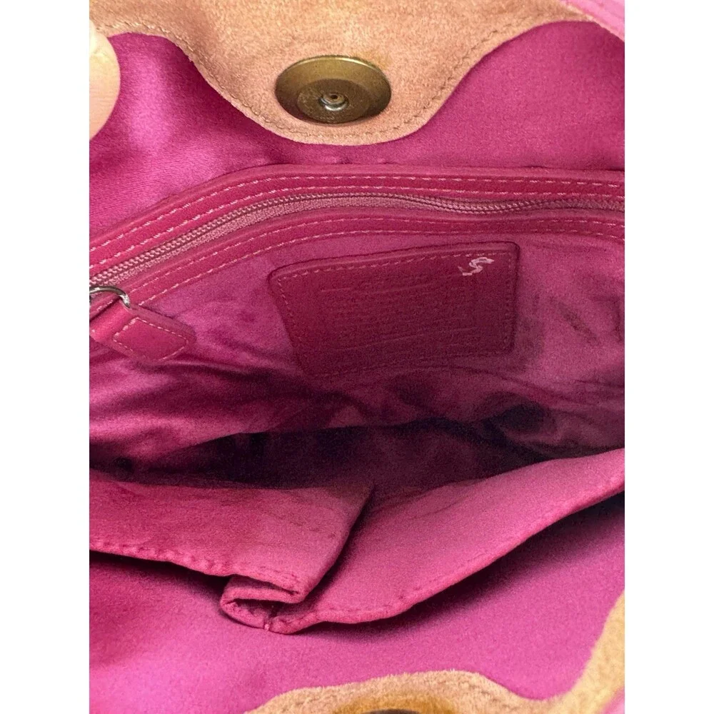 2004 COACH POPPIES SUEDE LEATHER HIPPIE BAG PINK SHOULDER CROSS BODY HOBO